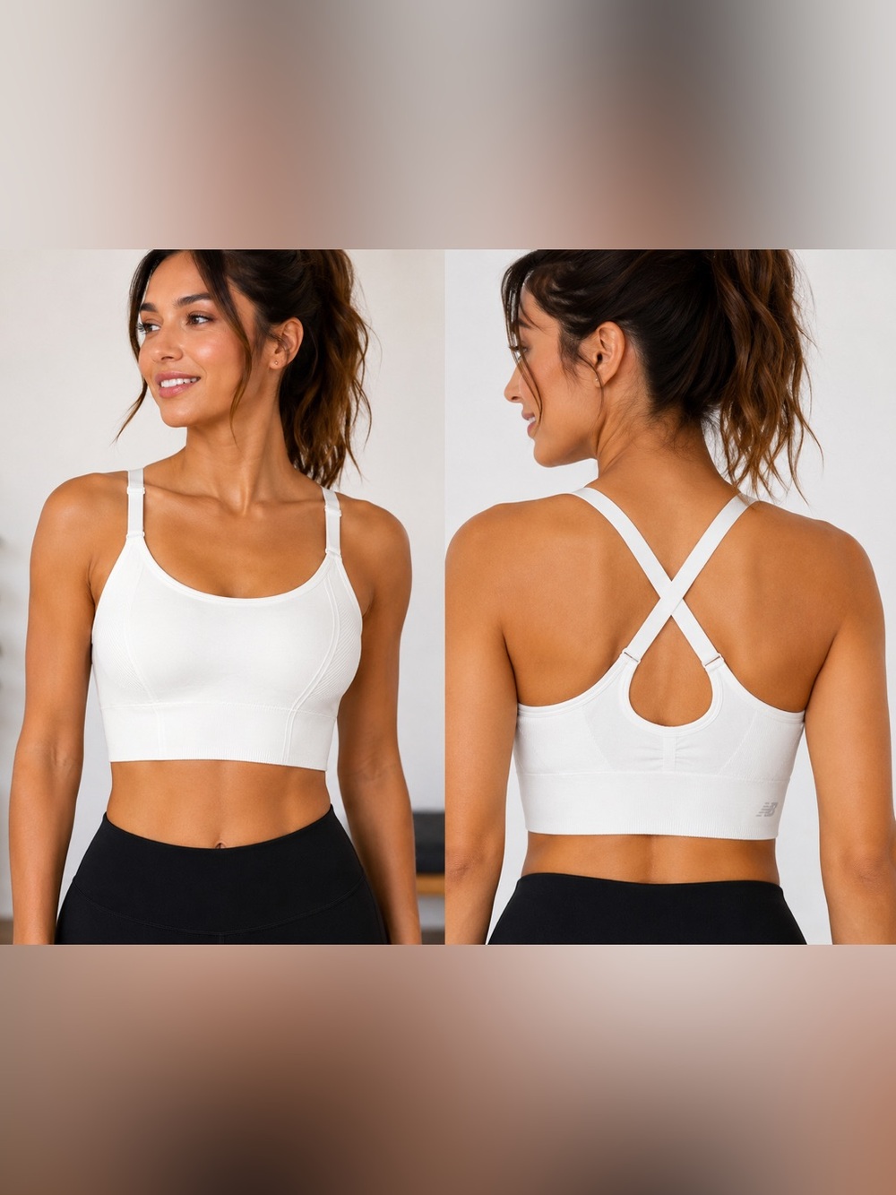 New Balance Cream/White Cross Back Sports Bra